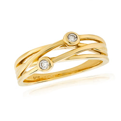 Diamond two stone crossover ring in 9ct yellow gold 0.08ct.