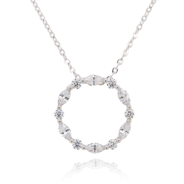 Cubic zirconia open circle pendant in 9ct white gold.