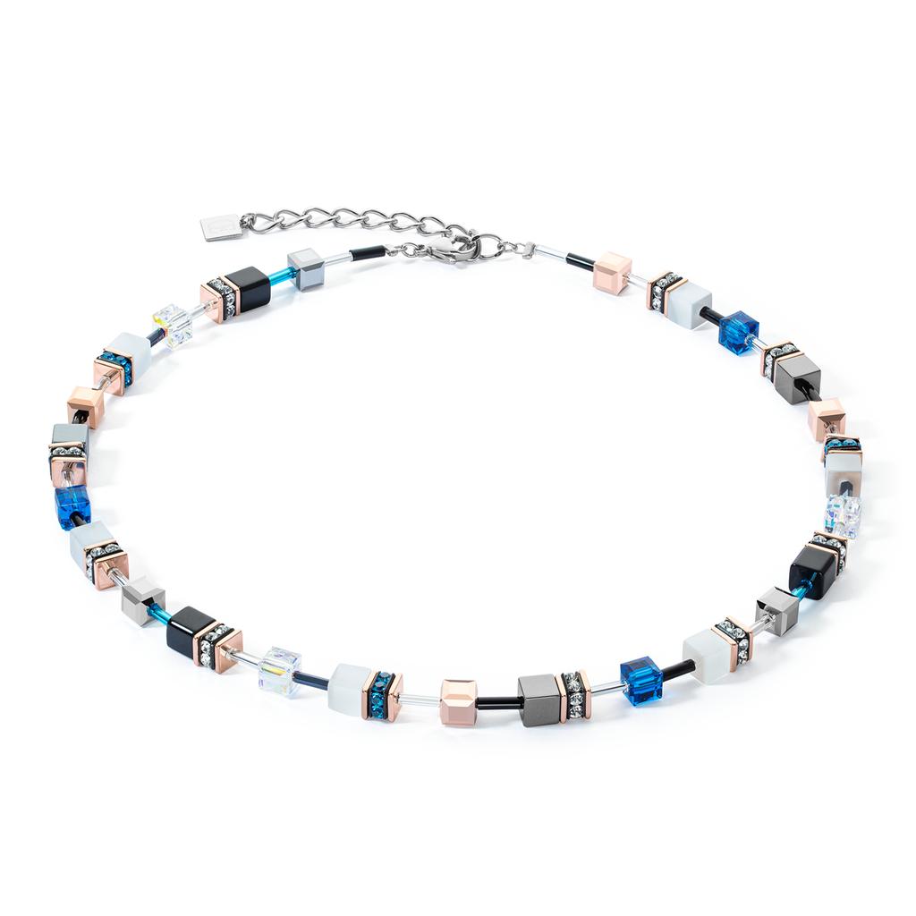 Blue, black and white crystal cube necklace - 4013/10-0756