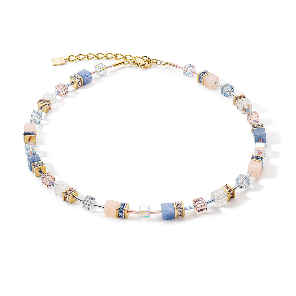 Blue and rose crystal cube necklace - 4605/10-0720