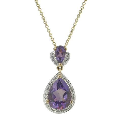Amethyst and diamond pendant and chain in 9ct gold