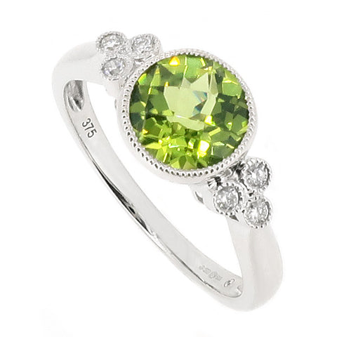 Peridot and Diamond Ring in 9ct white gold