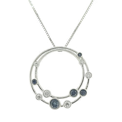 Sapphire and diamond circle pendant and chain in 9ct white gold