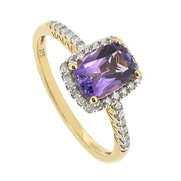 Amethyst and Diamond Cluster Ring in 9ct gold