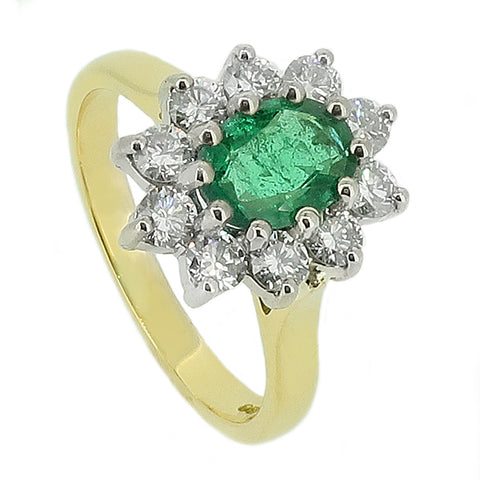 Emerald and diamond cluster ring in 18ct gold