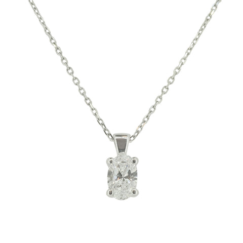 Lab Grown Oval Diamond Solitaire Pendant and Chain in 18ct white gold, 0.72ct