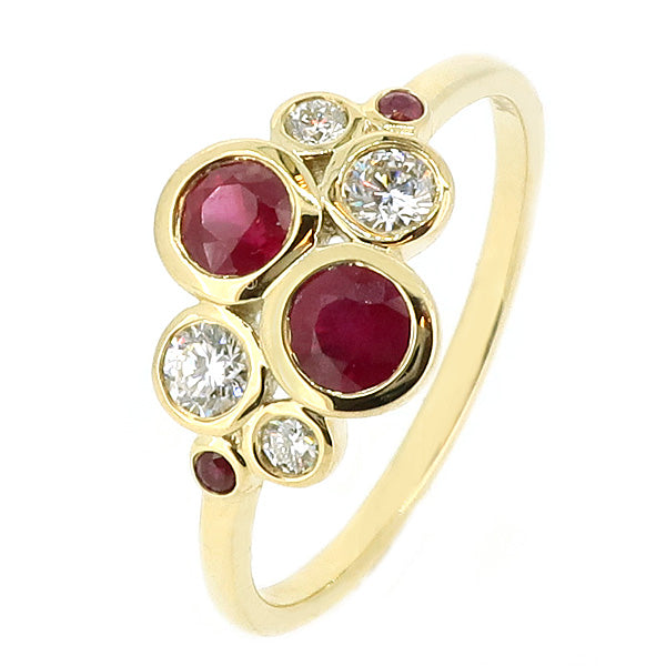 Ruby and diamond 'bubble' ring in 9ct gold