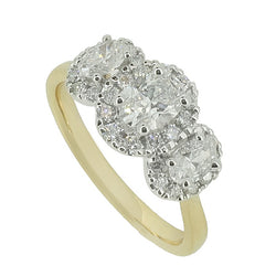 Oval diamond triple cluster ring in 18ct gold and platinum, 0.96ct