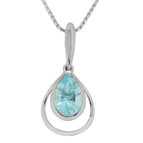 Blue Topaz pendant and chain in 9ct white gold