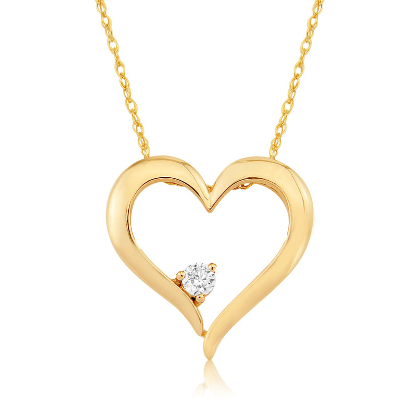 Diamond set open heart pendant in 9ct yellow gold.