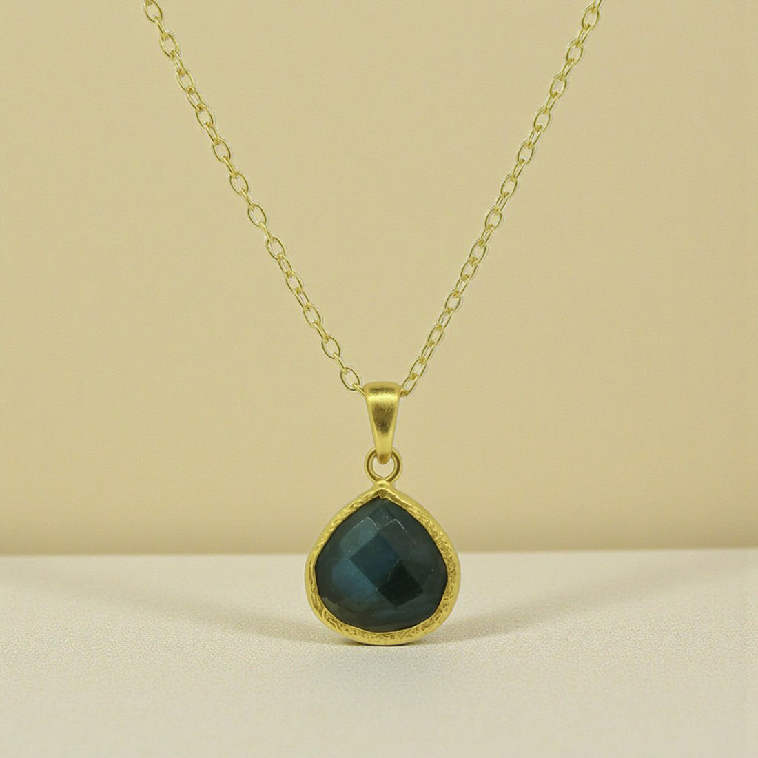 Labradorite Teardrop Pendant and Chain in Gold Plated Vermeil
