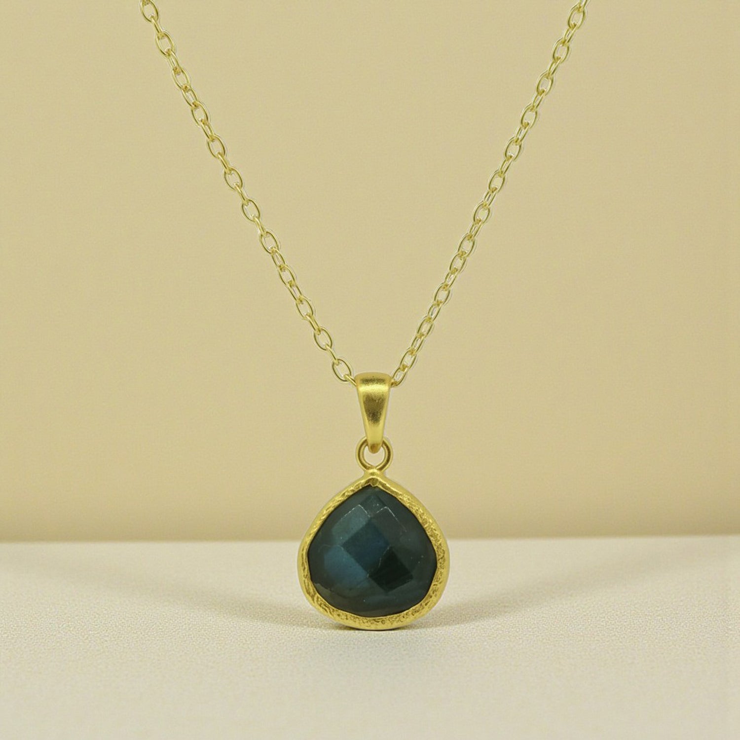 Labradorite Teardrop Pendant and Chain in Gold Plated Vermeil
