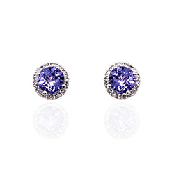 Tanzanite and diamond stud earrings in 9ct white gold.