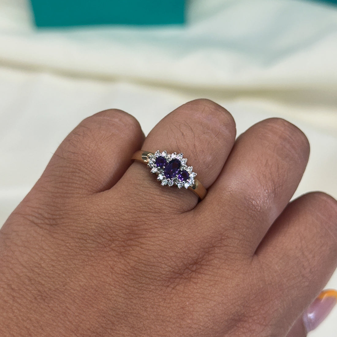 Amethyst and Cubic Zirconia Cluster Ring in 9ct Gold