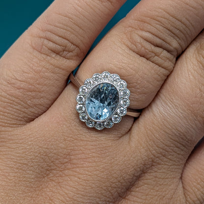 Aquamarine &amp; Diamond Engagement Ring in 18ct White Gold, 1.98ct
