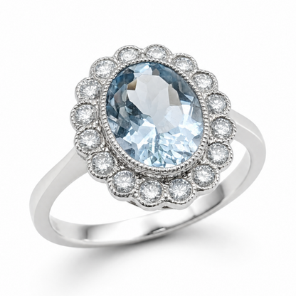 Aquamarine &amp; Diamond Engagement Ring in 18ct White Gold, 1.98ct