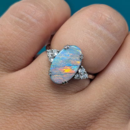 Black Opal &amp; Diamond Cluster Ring in Platinum, 2.56ct