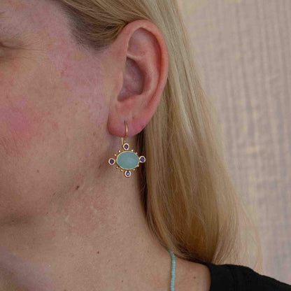 Aqua Chalcedony and Amethyst Drop Earrings