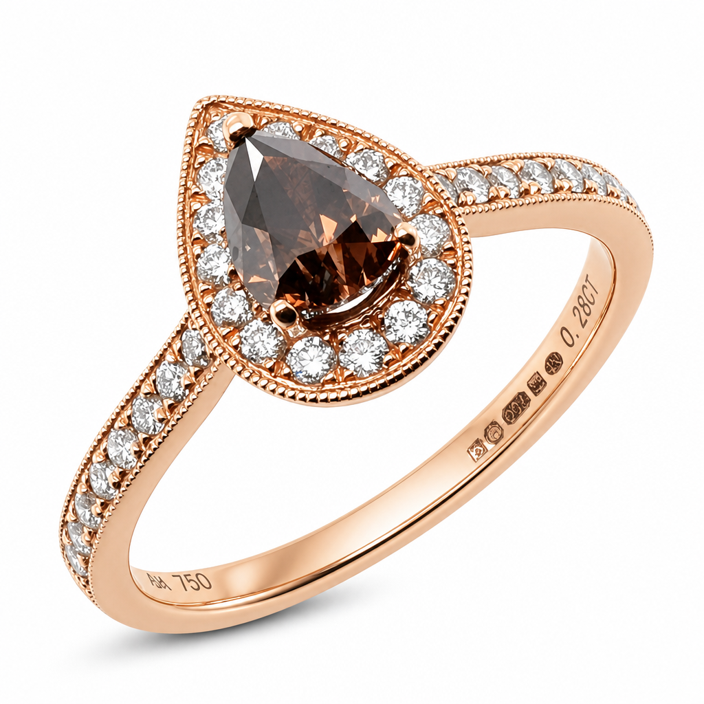 Chocolate and white diamond halo cluster ring in 18ct rose gold, 0.86ct