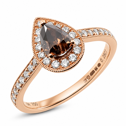 Chocolate and white diamond halo cluster ring in 18ct rose gold, 0.86ct