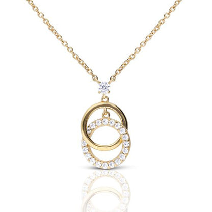 Cubic Zirconia Overlapping Discs Necklace in Silver with Gold Plate.