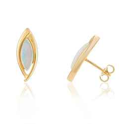 Synthetic opal marquise stud earrings in 9ct yellow gold.