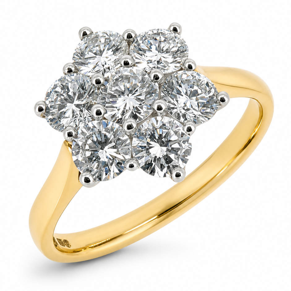 Diamond cluster ring in 18ct gold and platinum, 1.39ct