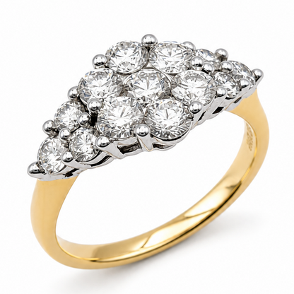 Diamond Elongated Cluster Engagement Ring in 18ct Yellow Gold, 1.25ct