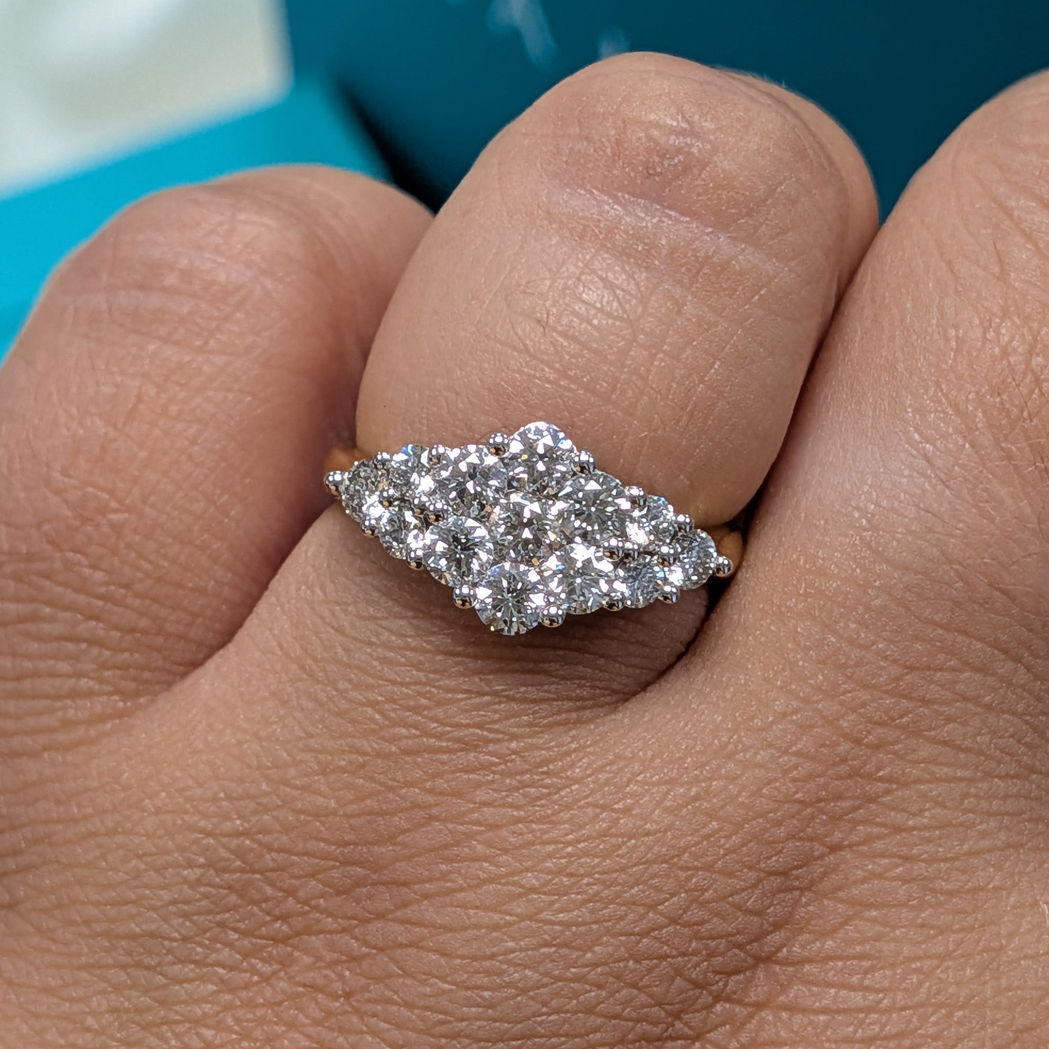 Diamond Elongated Cluster Engagement Ring in 18ct Yellow Gold, 1.25ct