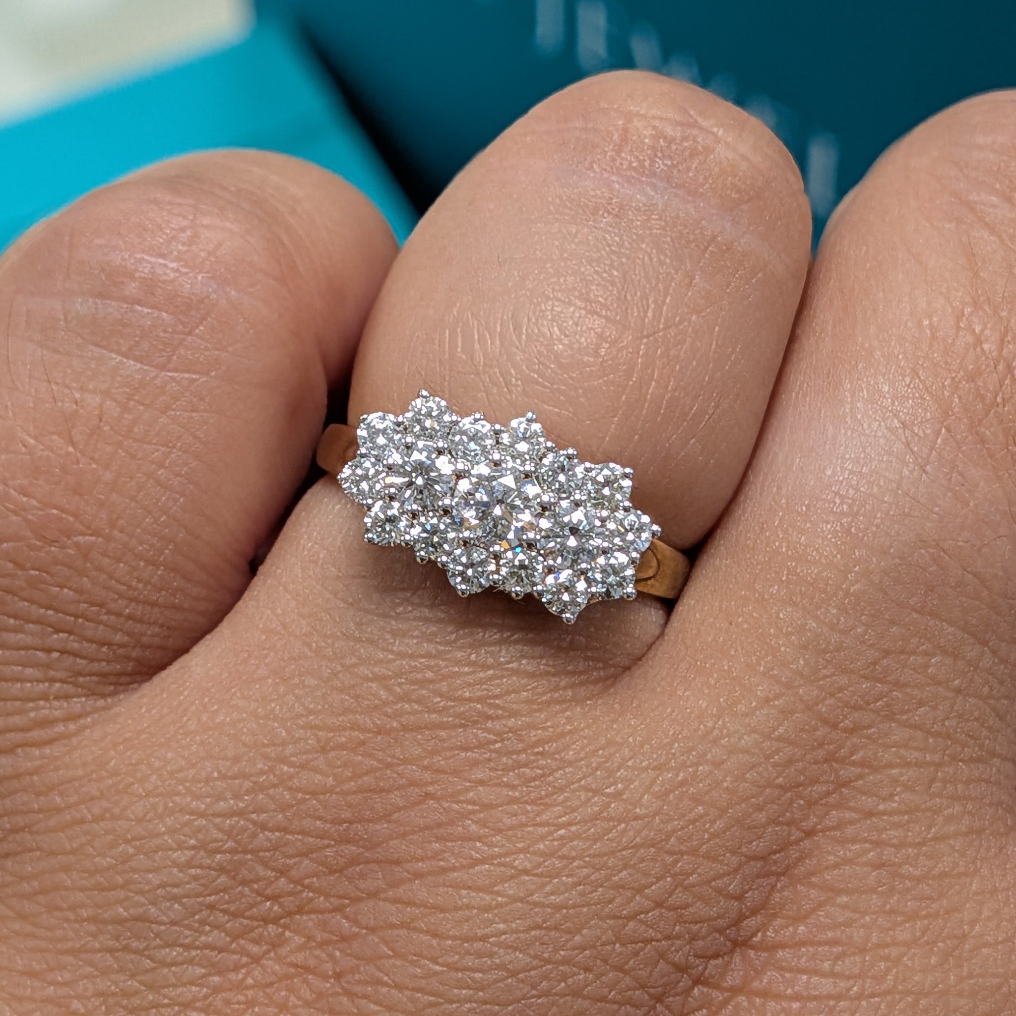 Diamond Elongated Cluster Engagement Ring in 9ct Yellow Gold, 0.98ct