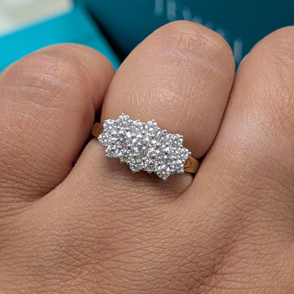 Diamond Elongated Cluster Engagement Ring in 9ct Yellow Gold, 0.98ct