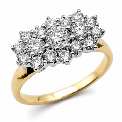 Diamond Elongated Cluster Engagement Ring in 9ct Yellow Gold, 0.98ct