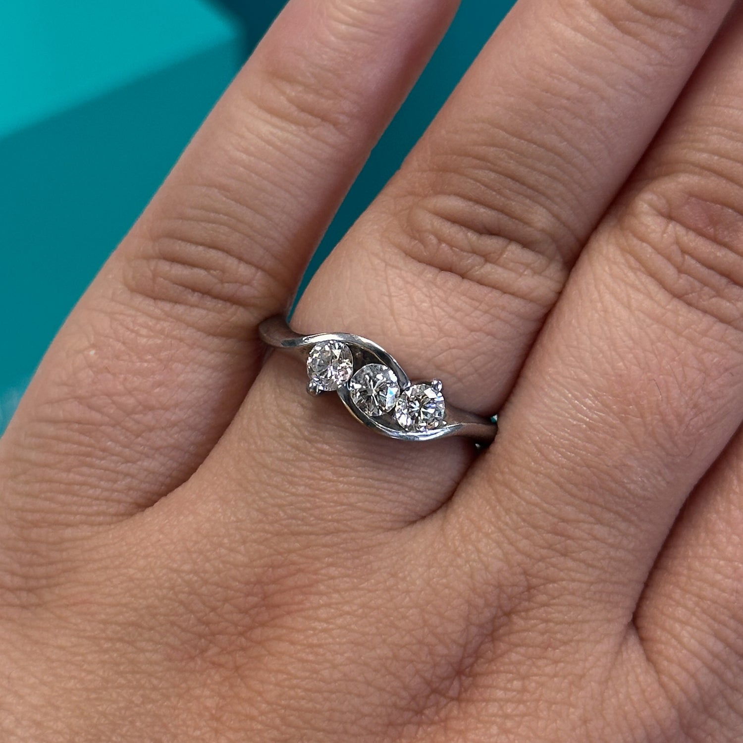 Diamond crossover three stone ring in 18ct white gold, 0.75ct