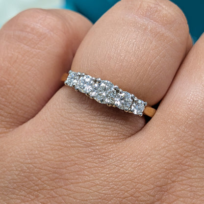 Five Stone Diamond Engagement Ring in 18ct Yellow Gold and Platinum, 0.75ct