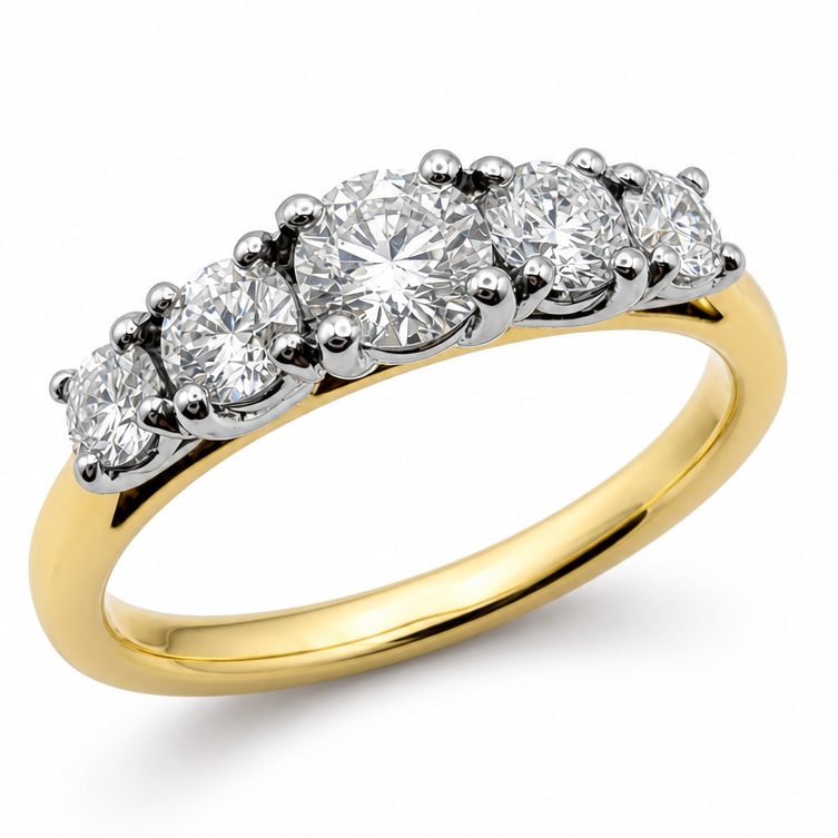 Five Stone Diamond Engagement Ring in 18ct Yellow Gold and Platinum, 0.75ct