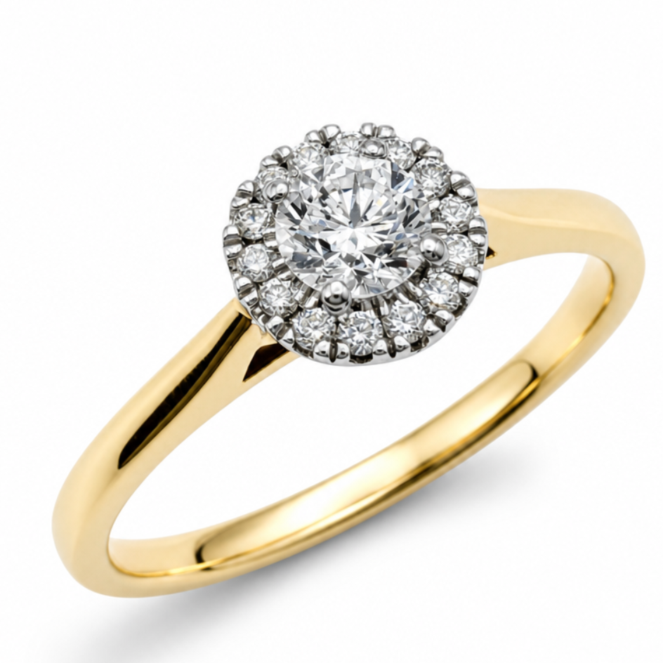 Diamond Halo Cluster Engagement Ring in 9ct Yellow Gold, 0.30ct