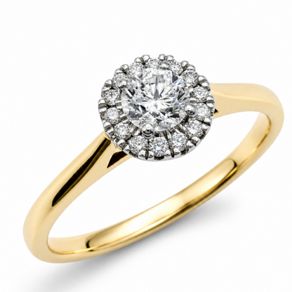 Diamond Halo Cluster Engagement Ring in 9ct Yellow Gold, 0.30ct