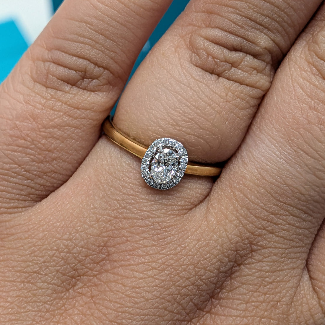 Oval Diamond Halo Engagement Ring in 18ct Yellow Gold, 0.32ct