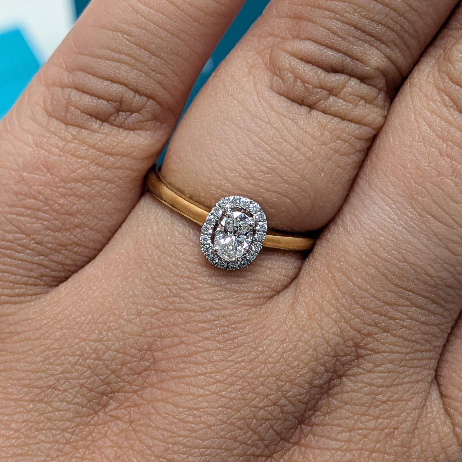 Oval Diamond Halo Engagement Ring in 18ct Yellow Gold, 0.32ct