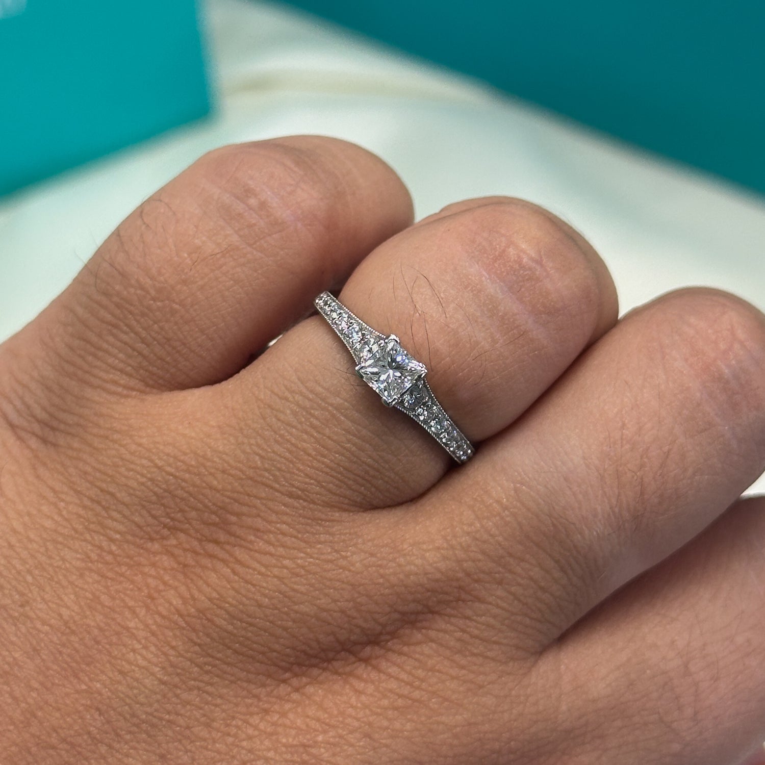 Princess Cut Diamond Solitaire with Diamond Set Shoulders in 18ct White Gold, 0.72ct