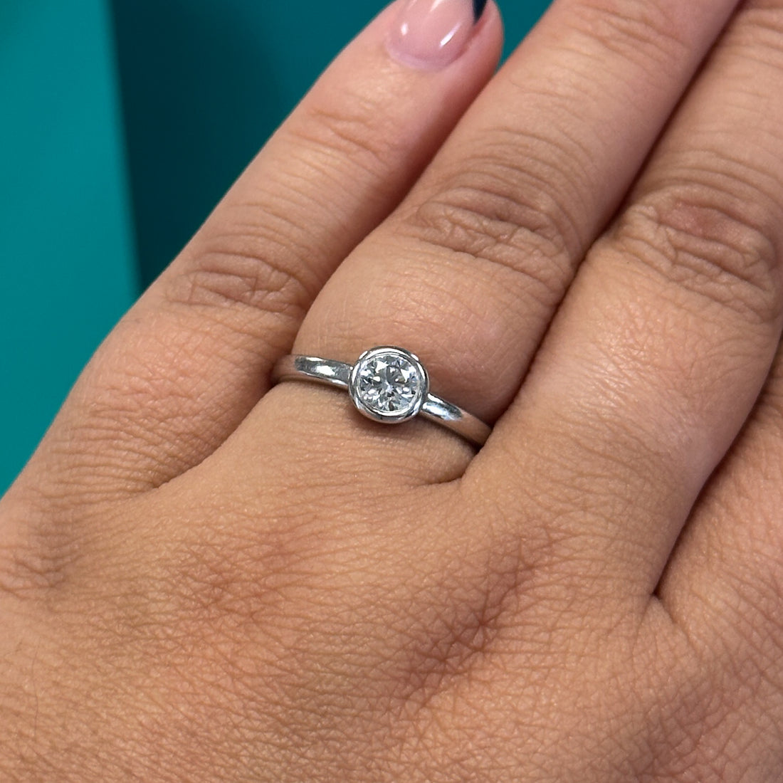 Rubover Set Diamond Solitaire Ring in 18ct White Gold, 0.46ct