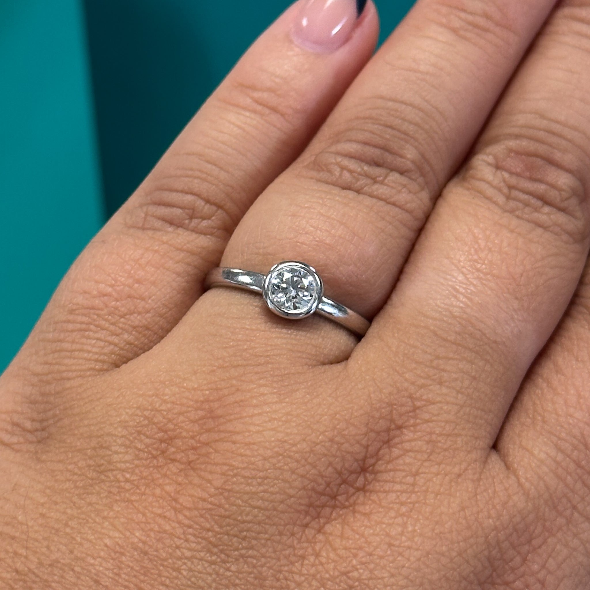 Rubover Set Diamond Solitaire Ring in 18ct White Gold, 0.46ct