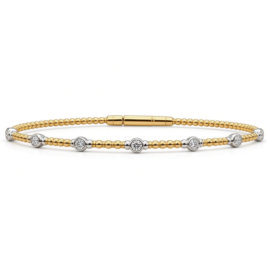 Diamond Set Bangle in 14ct White and Yellow Gold, 0.25ct