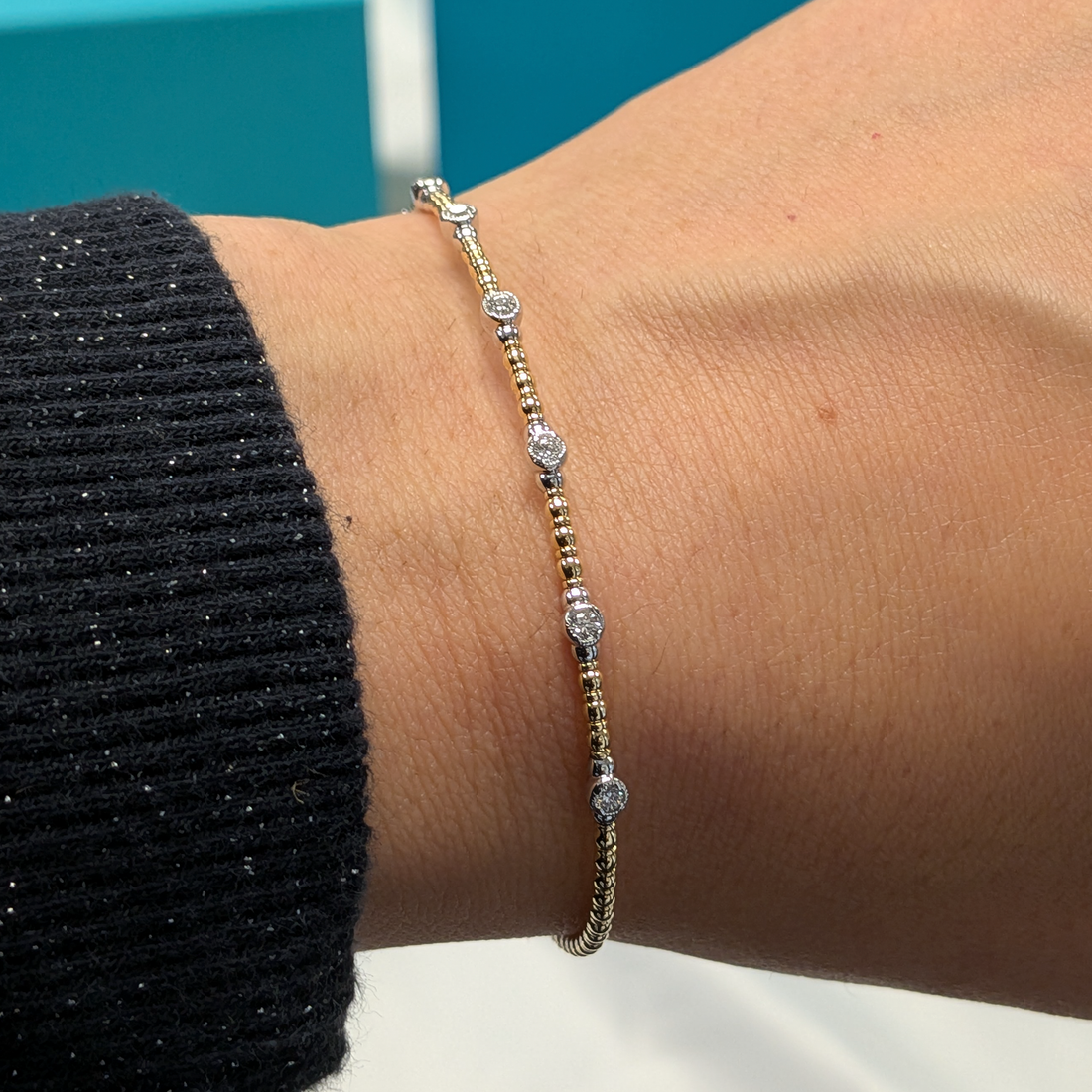 Diamond Set Bangle in 14ct White and Yellow Gold, 0.25ct