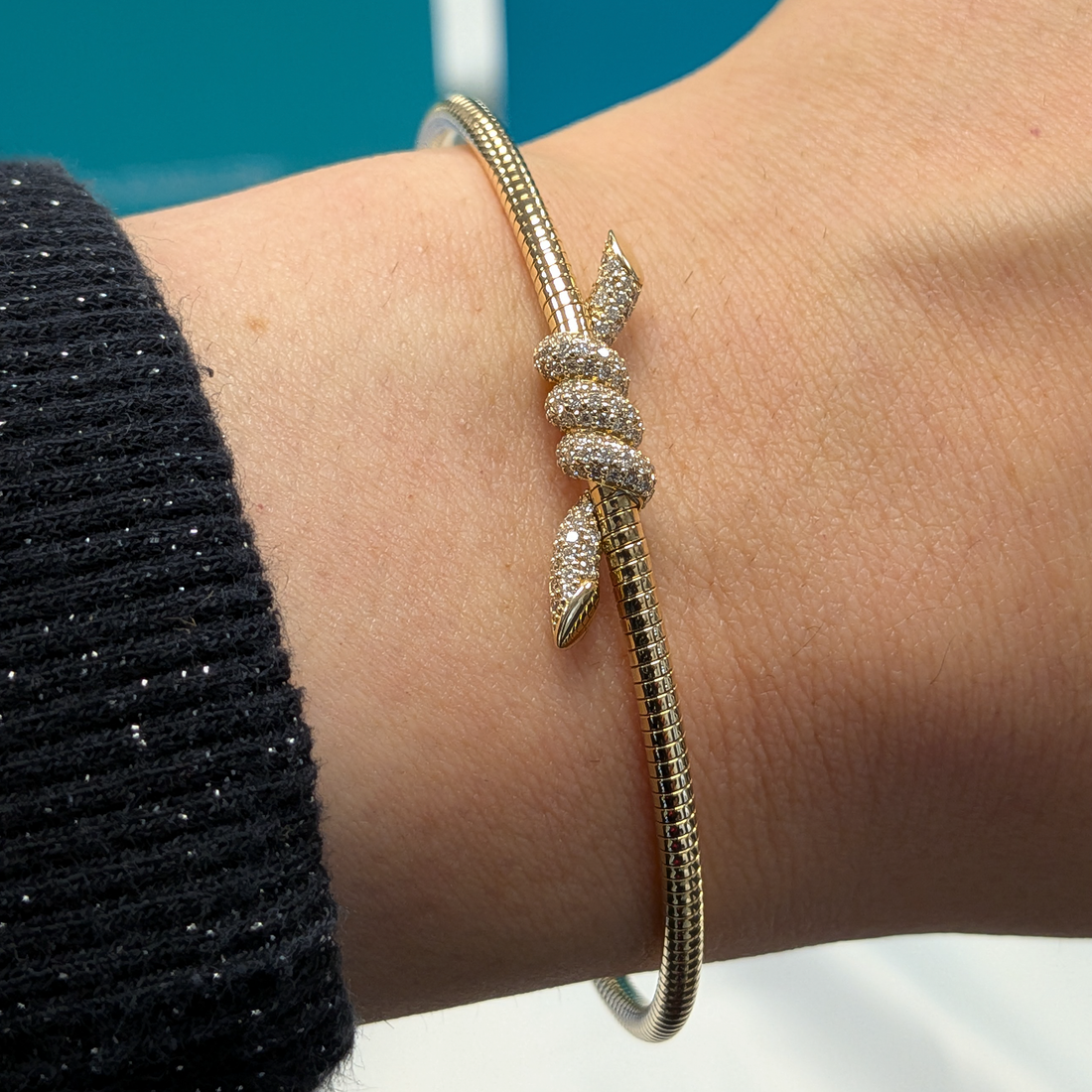 Diamond Set Wraparound Bangle in 14ct Gold, 0.50ct
