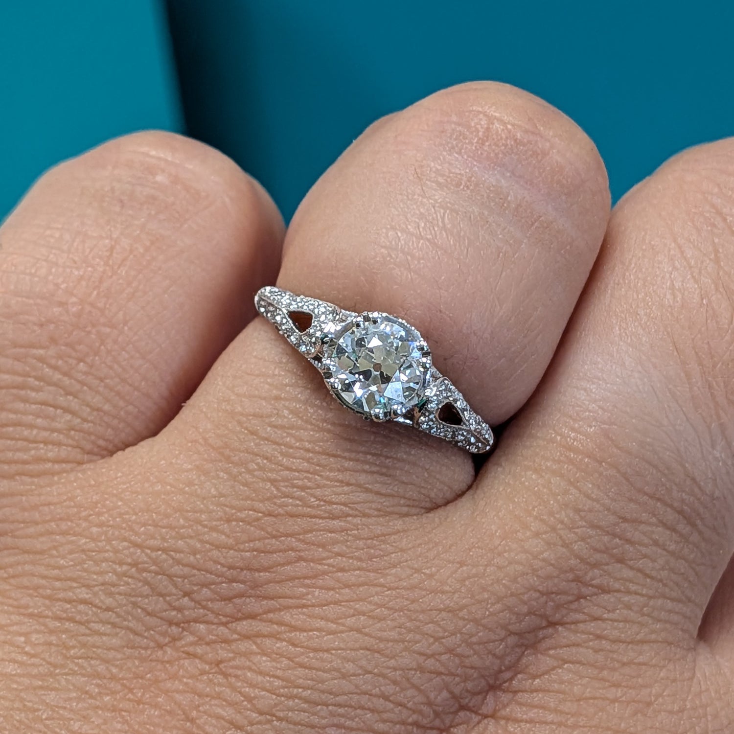 Pre-owned Old Cut Diamond Art Deco Style Ring with Diamond Set Shoulders, 0.70ct