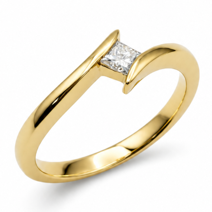 Diamond Semi-Tension Set Solitaire Engagement Ring in 18ct Yellow Gold, 0.15ct