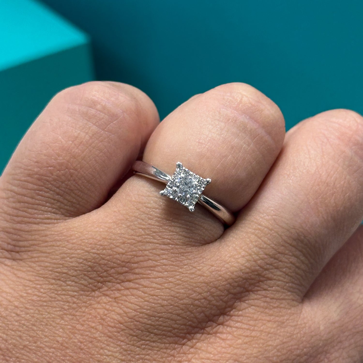 Diamond square cluster ring in 9ct white gold, 0.19ct