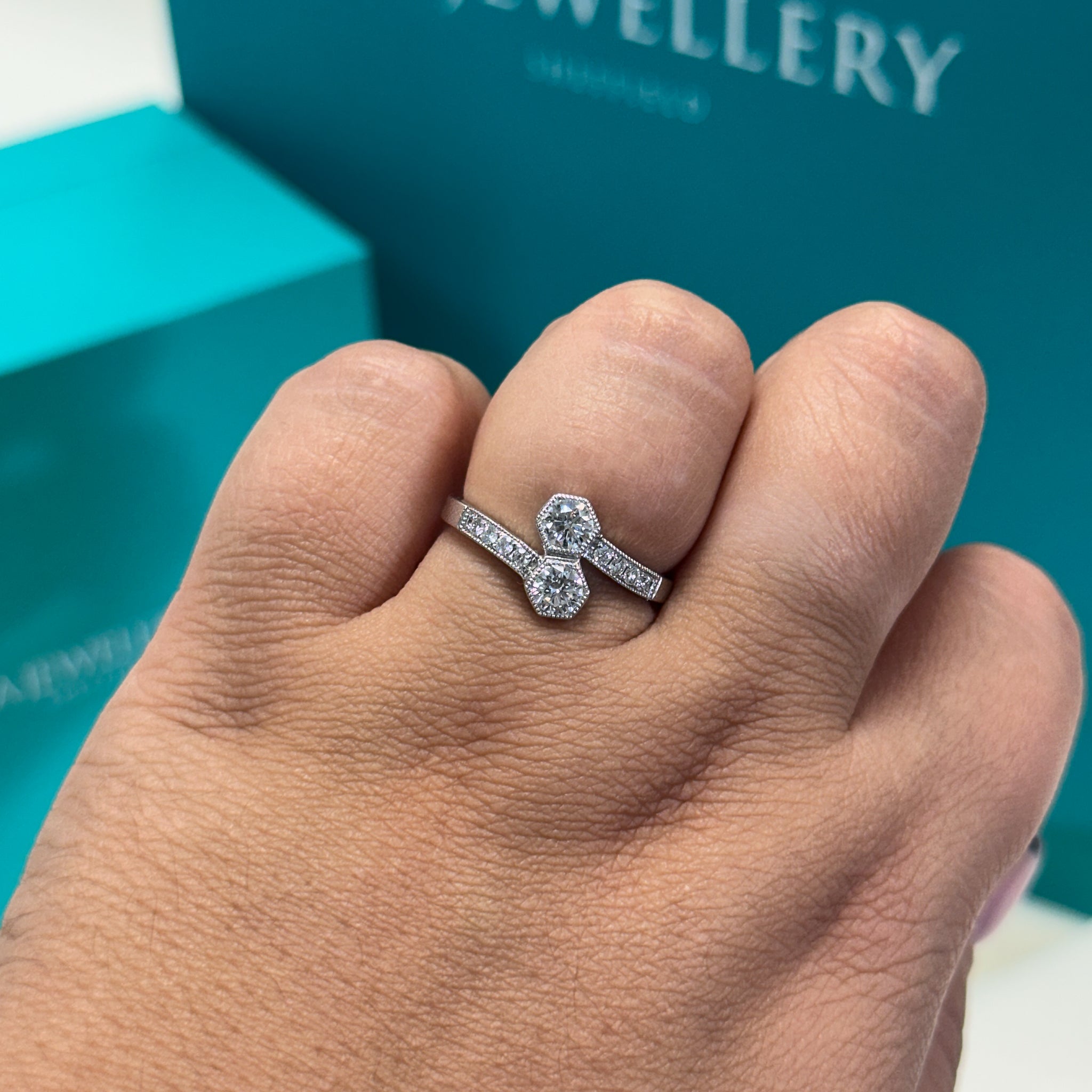 Two Stone Diamond Twist Ring in 18ct White Gold, 0.60ct