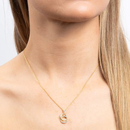 Cubic Zirconia Overlapping Discs Necklace in Silver with Gold Plate.
